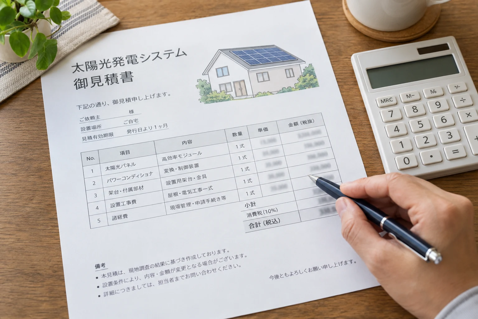 設置見積書と電卓
